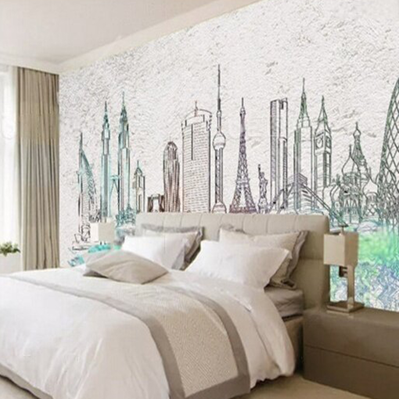 Moderne aquarel stadssilhouett - Commercial Wallpaper Printing recensie en prijs