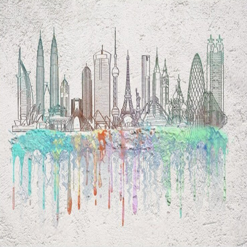 Moderne aquarel stadssilhouett - Commercial Wallpaper Printing recensie en prijs